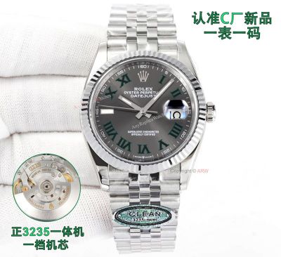 Clean Factory Rolex Datejust 3235 Grey Face Watch 36mm 